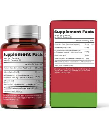 HojaSana 30-Day Supply Berberine with Ceylon Cinnamon for Blood Sugar Cholesterol & Metabolism* | Gluten-Free Non-GMO & Vegan 500mg Berberine Supplement | 60 Capsules - Buy Online on GoSupps.com