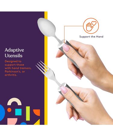 Special Supplies Adaptive Utensils 5-Piece Kitchen Set - Wide Non-Weighted Non-Slip Handles for Hand Tremors, Arthritis, Parkinson's or Elderly Use - Stainless Steel Knives, Fork, Spoons - Grey - Buy Online on GoSupps.com