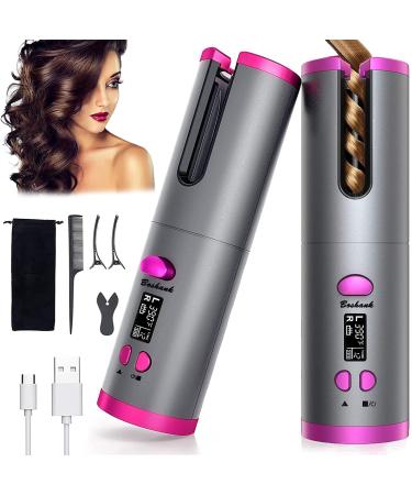 Cordless Auto Curler Curling Iron Portable Rotating Hair Waver with LCD Display Temperature & Timer Settings Built-in Rechargeable Battery Portable Wand Travel Curling Iron for Anytime Black