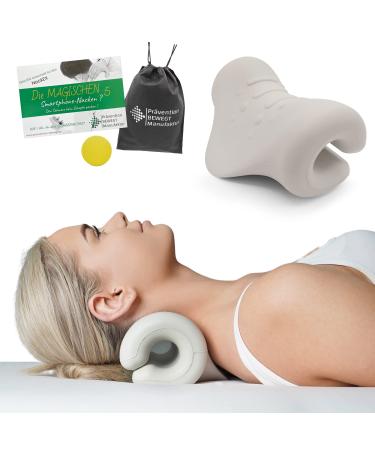 Neck extensor cushion-neck ex-massage device for neck pain for neck back and neck tension with extra exercise book from German physiotherapists Prevention moves the manufactory (beige/gray)