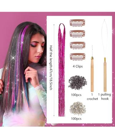 PEOVLVN 16 Colors Hair Tinsel Kit 35 Inch Glitter Hair Tinsel Heat Resistant Tinsel Hair Extensions Fairy Hair Tinsel Kit with Tools for Girls Women Christmas New Year Halloween Cosplay - Buy Online on GoSupps.com