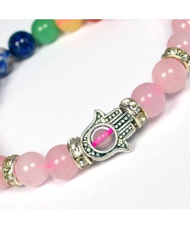 Rose Quartz Bracelet 7 Chakra Bracelet Combination Bracelet Crystal Bracelet with Hamsa Charm Bracelet Reiki Healing Bracelet Crystal Healing Bracelet - Buy Online on GoSupps.com
