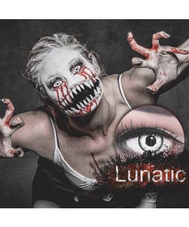 High-Quality Colored Contact Lenses - White Black Lunatic Vampire with Black Border | Perfect for Halloween Mardi Gras & Carnival - Free Lens Container Included - Buy Online on GoSupps.com