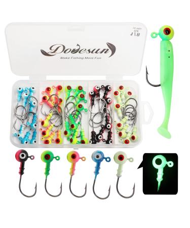 Dovesun Jig Heads for Fishing, Painted Jigheads with 3D Eye Ball Glowing Walleye | Bass | Crappie jigs 1/2oz 3/8oz 1/4oz 1/8oz 1/10oz 1/16oz 1/32oz Fishing Jig Hooks Assortment 15-40pcs 1/8oz(3.5g)-40pcs
