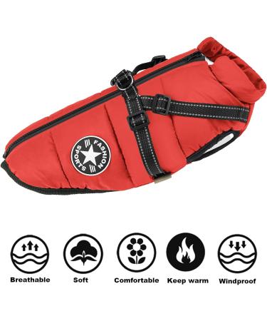 Winter Dog Jackets - Windproof & Waterproof 2-in-1 Coat for Small Dogs | Warm Red Vest & Harness - Buy Online on GoSupps.com