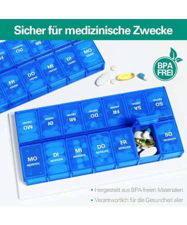 Annwer 7-Day Pill Organizer Box - Moisture-Resistant Medication Doser with 14 Compartments - Royal Blue - Buy Online on GoSupps.com