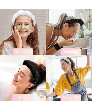 Spa Headband Set for Women - Soft Terry Cloth Headband for Face Washing and Makeup - Bubble Skincare Headband with Wristbands - Black+White - Perfect Gift Idea - Buy Online on GoSupps.com