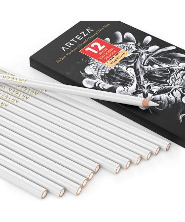 ARTEZA White Charcoal Pencils - Pack of 12 Medium-Hard Sketching Crayons for Drawing and Highlighting - Buy Online on GoSupps.com