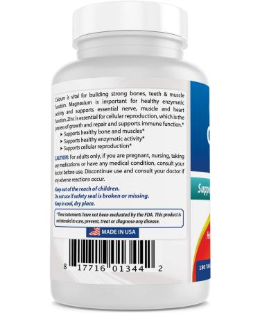 Best Naturals CAL MAG ZINC - 180 Tablets - USA Facility, GMP Certified, Third Party Tested - Essential Mineral Complex - Buy Online on GoSupps.com