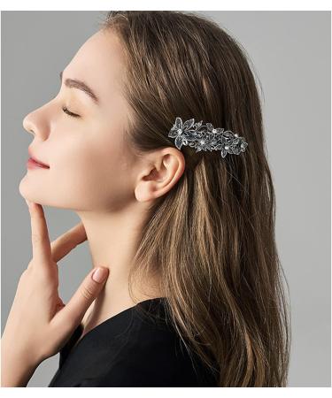 DonLeeving 2 Pcs Vintage Silver Leafy Barrette Antique Filigree Flower Crystal Barrette Metal Retro French Hair Clips For Women Girl - Buy Online on GoSupps.com