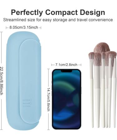 Travel Makeup Brush Holder | Silicone Portable Cosmetic Brushes Organizer with Built-in Cleaner | Upgrade Travel Essentials Case (Sky Blue - Buy Online on GoSupps.com