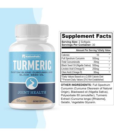 NativePath Turmeric Curcumin with Black Seed Oil - Joint Health & Antioxidant 60 Softgels - Buy Online on GoSupps.com