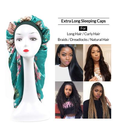 Extra Long Satin Bonnet Sleeping Cap for Long Hair, Curly Hair, Dreadlocks - Green | 1 Pack - Buy Online on GoSupps.com
