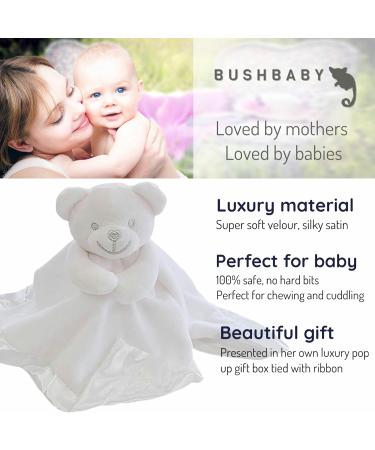 BUSHBABY Unisex Baby Comfort Blanket Gift Set - Plush Teddy Soft Toy in White Cube Box 10cm - Perfect 1st Birthday or Newborn Present - Buy Online on GoSupps.com