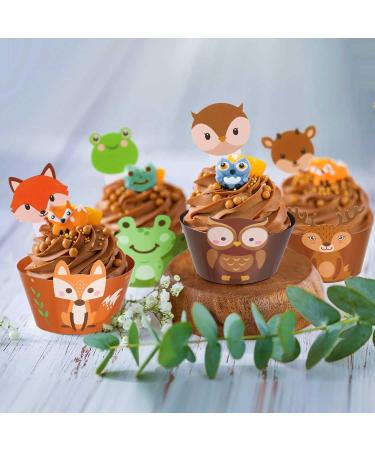 48pcs Baby Safari Jungle Animals Cupcake Toppers with Wrappers Woodland Animal Kids Birthday Cake Toppers Decor Forest Themed Cupcake Toppers for Baby Shower Birthday Gender Reveal Party Decor - Buy Online on GoSupps.com