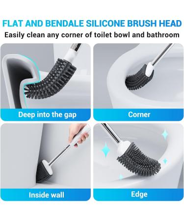 Fowooyeen Silicone Toilet Brush with Stainless Steel Handle - White Toilet Cleaning Brush Set with Ventilated Holder - 1 Pack - Buy Online on GoSupps.com