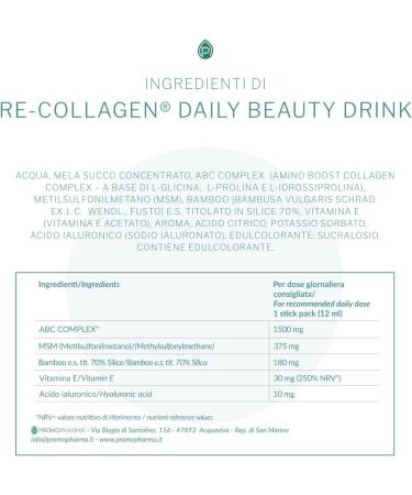  PromoPharma Re-Collagen Daily Beauty Drink - Food supplement - ABC COMPLEX with hyaluronic acid - Anti age for collagen - 60 sticks pack of 12 ml - Buy Online on GoSupps.com