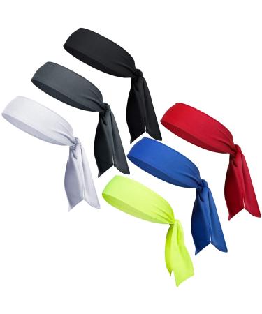 6 Pack Head Tie Headbands for Men Tennis Karate & Ninja Headbands Athletic Sweatbands for Men Women A-multicolor (6 pack)