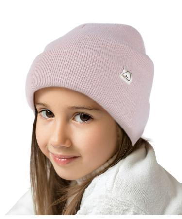 Hat Hut Toddlers Satin Lined Beanie for Kids Winter Hats for Baby Boys Girls Knit Hat Cuffed Beanie with Silk Lining One Size Pink