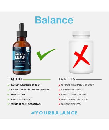 Balance Mullein Leaf Liquid Drops - 120ml for 4 Month Supply - High Strength - Vegan - 120 Servings - Premium Mullein Leaf Extract - 6 000mg per Bottle - Sublingual for Fast Absorption - Made in UK 60 ml (Pack of 2) - Buy Online on GoSupps.com