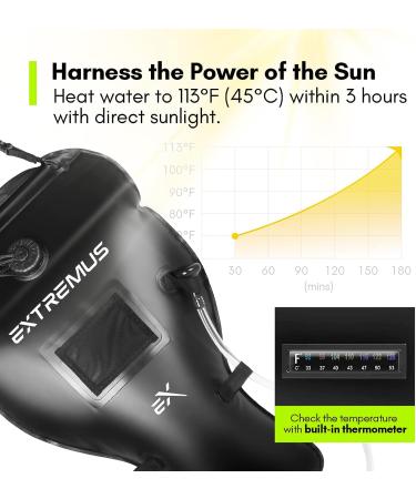 Extremus Rainbow Falls Camping Shower - 6.6 Gallons, Solar Heating, Built-in Thermometer, Portable Shower for Camping - Buy Online on GoSupps.com