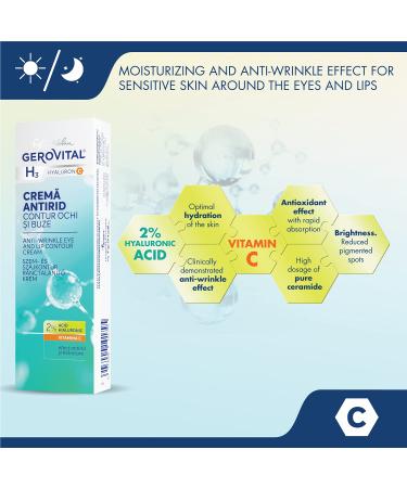 Gerovital H3 Hyaluronic C Anti Wrinkle Eye & Lip Contour Cream - Buy Online on GoSupps.com