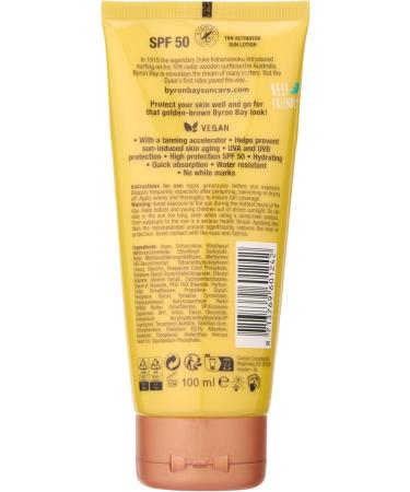 Byron Bay Australia SPF 50 Sun Lotion Travel Tube Bronzing & Tan Activator For A Deeper Tan - UVA & UVB Instant Protection Non-Greasy Water-Resistant No White Marks - Summer Fragrance 100ml - Buy Online on GoSupps.com