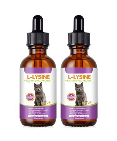 2 PCS L-Lysine Supplement for Cats, Immune & Respiratory Support Liquid with Natural Ingredients, Chicken Flavor Dietary Supplement for Skin, Coat & Eye Health, 2 fl oz