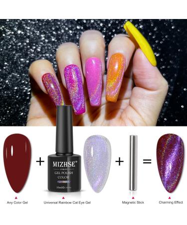 MIZHSE Rainbow Cat Eye Gel Polish 10ml - 9D Laser Holographic, Soak Off LED UV Gel Nail Varnish with Magnetic Effect - Universal Nail Art for Stunning Results - Buy Online on GoSupps.com