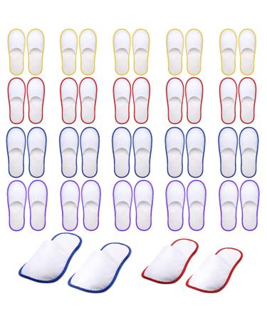 Geyoga 20 Pairs Spa Slippers Guest Slippers Disposable Slippers Hotel Slippers Non Slip Slippers Unisex Spa Slipper for Hotel Travel Home Guest Massage Supplies  2 Sizes Brown  Red  Blue  Yellow