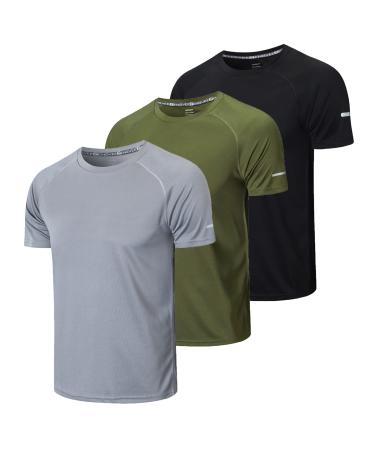 Gaiatiger 3 Pack Sport Tshirts Men's functional shirt Sport Shirt Men Rapid drying training shirt fitness sports shirt running shirt short arm men breathable t-shirt (520) Black gray green-l