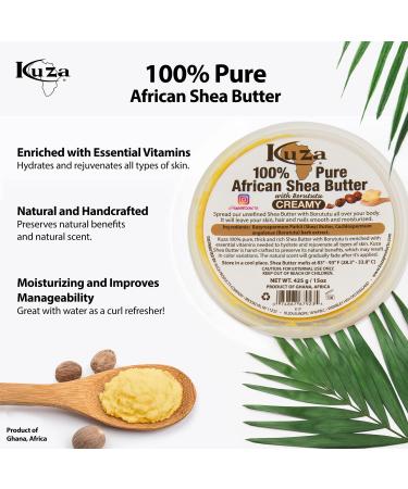 Kuza 100% Pure African Shea Butter with Borututu - 15oz Creamy Moisturizer for Hair, Skin & Nails - Buy Online on GoSupps.com