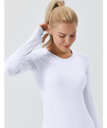 FITTIN Seamless Long Sleeve Workout Top - Women's Crew Neck Sport Shirt for Running, Yoga, Dance - White, Small - Buy Online on GoSupps.com