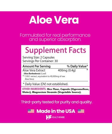 Healthfare Aloe Vera Capsules 40 000mg | 60 Vegan Pills | Inner Leaf Aloe Vera Extract Supplement | Gut Health & Digestive Support | Non-GMO Gluten-Free | Made in USA - Buy Online on GoSupps.com