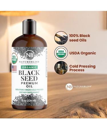 NaturoBliss Organic Black Seed Oil 100 Virgin Cold Pressed Omega 3 6 9 Super Antioxidant for Immune Support Joints Mobility Digestion Hair Skin Vegan Gluten-Free Non-GMO USDA Certified 8oz 8 Fl Oz (Pack of 1) - Buy Online on GoSupps.com