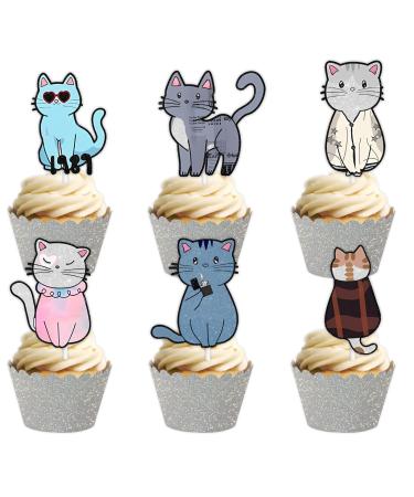 18pcs Glitter Dessert Cupcake Topper Worldwide Popular Singer Cat Theme Decorations Baby Shower Boys Girls Happy Birthday Concert Party Decor Supplies