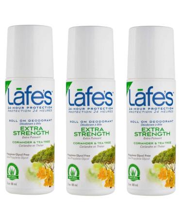 Lafe's Natural Deodorant | 3oz Roll On Aluminum Free Natural Deodorant for Women & Men | Paraben Free & Baking Soda Free with 24-Hour Protection | Extra Strength | 3 Pack | Packaging May Vary
