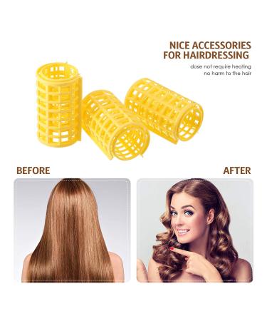 12-Piece Hair Roller Set with Rat Tail Comb - Large Plastic Hair Curlers for Hairdressing Styling Tools - Yellow (6.8 x 3.6 cm) - Pack of 12 - Buy Online on GoSupps.com