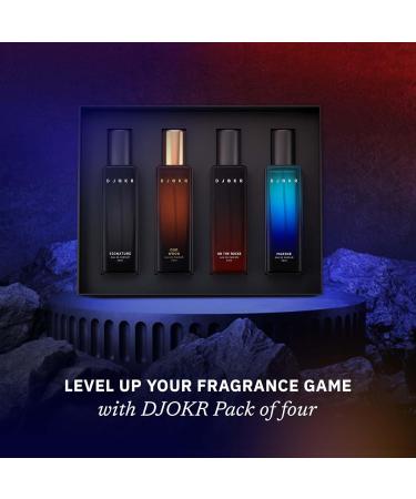 Djokrrr Perfume Gift Set for Men Pack of 4x20 ML | Eau De Parfum | Premium Luxury Long Lasting Fragrance Spray | Signature On The Rocks Oud Wood Marine - Buy Online on GoSupps.com