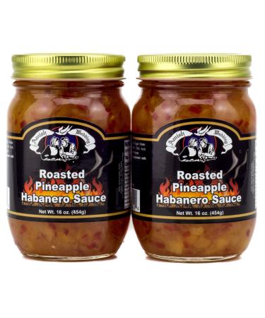 Amish Wedding Roasted Pineapple Habanero Sauce, 16 Ounce Glass Jar (Pack of 2)