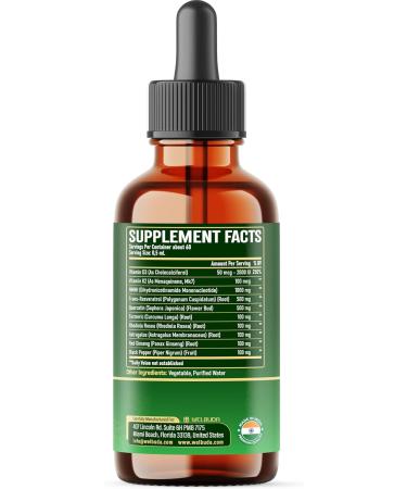 WELBUDA 10in1 NMNH Supplement Liquid with Vitamin D3 K2 Trans-resveratrol Quercetin Turmeric Rhodiola Rosea Astragalus Red Panax Ginseng Black Peper - 1 FL Oz - 60 Day Supply - Buy Online on GoSupps.com