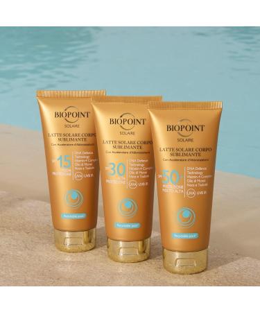  BIOPOINT Biopoint Solaire Sublimating Sun Lotion SPF 50+ with Tanning Accelerator Antioxidant and Moisturizing Action 200 ml with Champion Extreme Repair Shampoo 10 ml - Buy Online on GoSupps.com