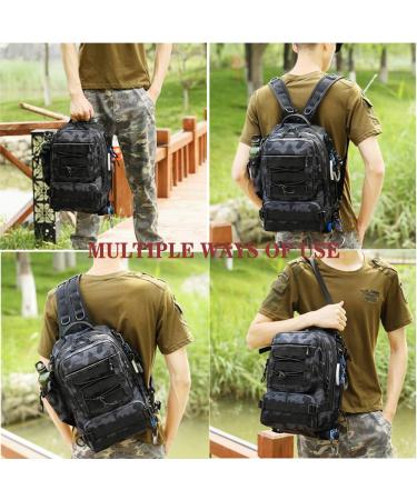 Outdoor Fishing Tackle Backpack with Rod Holder and Plier Pocket - Black Camo (14.5x9x5.5 Inch) - Buy Online on GoSupps.com
