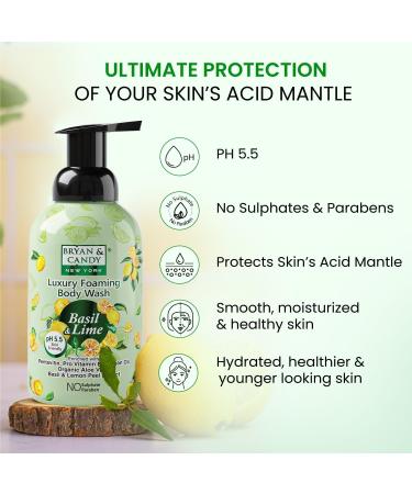 Bryan & Candy Luxury Foaming Body Wash - Pentavitin Pro Vit B5 Argan Oil Aloe Vera pH 5.5 - All Skin Types - 400ml Basil & Lime - Buy Online on GoSupps.com