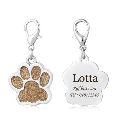 Dog tag with engraving for dogs and cats animal tag paw print motif ID tags address tag gold