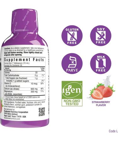 Bluebonnet Nutrition Liquid Calcium Citrate with Magnesium, Vitamin D3 - Bone Health Support - Gluten, Soy, Milk Free - Strawberry Flavor - 16 Fl Oz - Buy Online on GoSupps.com