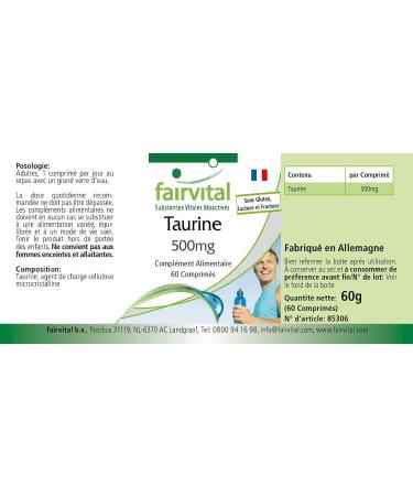 Fairvital Taurine 500mg Vegan High Dosage 60 Tablets - Buy Online on GoSupps.com