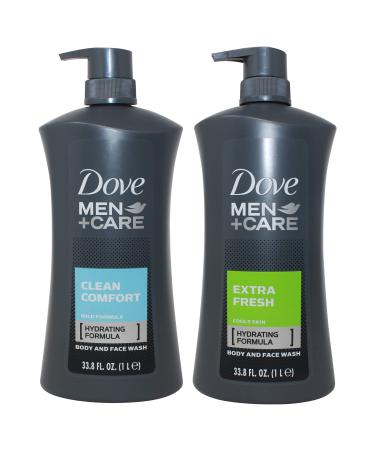 Dove Men Body Wash Set  Body and Face Wash Hydrating Formula  Clean Comfort and Extra Fresh Scent  1 Liter Pump Bottle