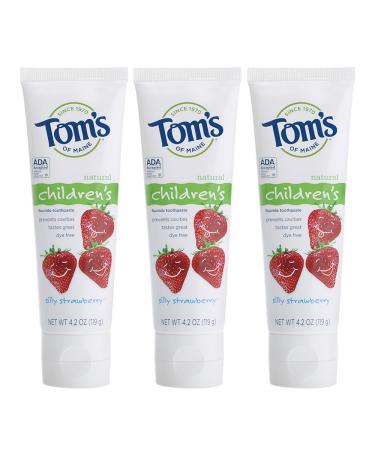 Toms of Maine Anticavity Fluoride Childrens Toothpaste Kids Toothpaste Natural Toothpaste Silly Strawberry 4.2 Ounce  3 Count (Pack of 1)