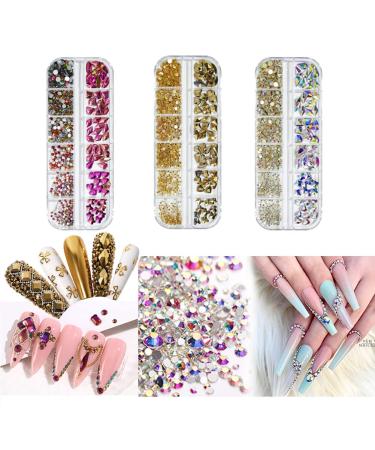 735 Pieces Gold Nail Rhinestones for Acrylic Nails - 3D Nail Diamonds Art Decoration DIY (Gold AB) - Buy Online on GoSupps.com